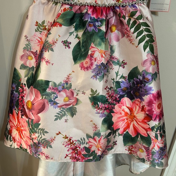 Girls size 16 Rare Edition high/low dress. Blush with floral, NWT satin youth - Picture 4 of 11